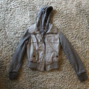 Grey leather jacket/hoodie
